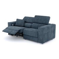 SOFA QUARTZ 3-Sitzer mit 1 Relaxfunktion, blau - Blau/Silberfarben, Holzwerkstoff/Textil (204/80/102cm) - Courtois Laville