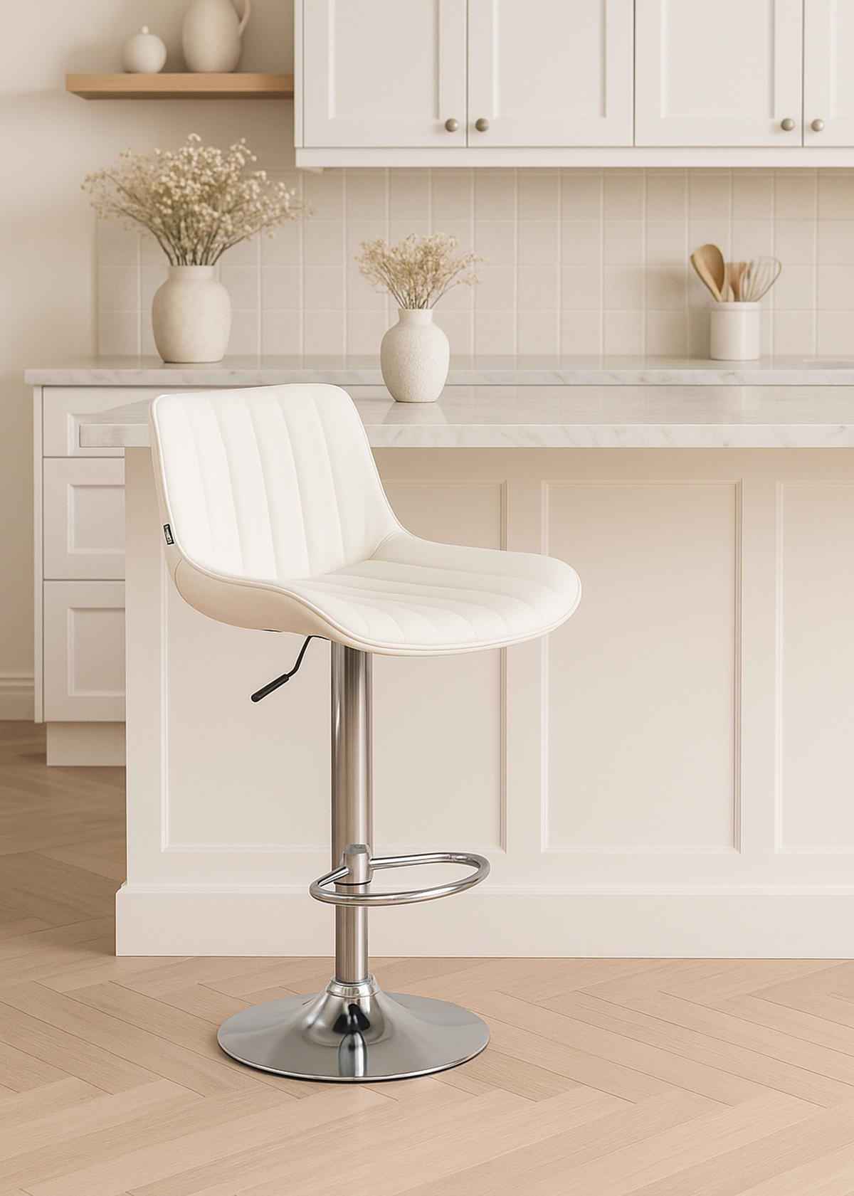 BARHOCKER 2er Set Lentos Kunstleder chrom weiß - Chromfarben/Weiß, Kunststoff/Metall (50/108/50cm) - TPFLiving