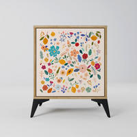 SIDEBOARD FLORAL COMBINATION, Eichefarben, 57,5x42x70,5 cm, Schwarze Metall-Sternfüße - Eichefarben/Multicolor, Holzwerkstoff/Metall (57.5/70.5/42cm) - SpaceRebels