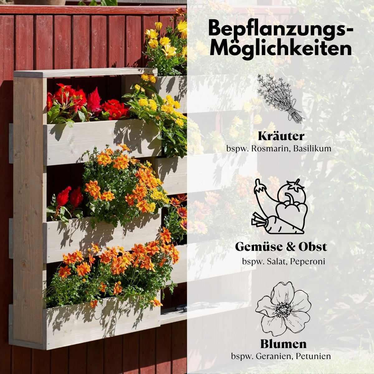 VERTIKALBEET RIGA Kräuterbeet Holz 6 Pflanzkästen - Grau, Holz (18/93/110cm) - Coemo