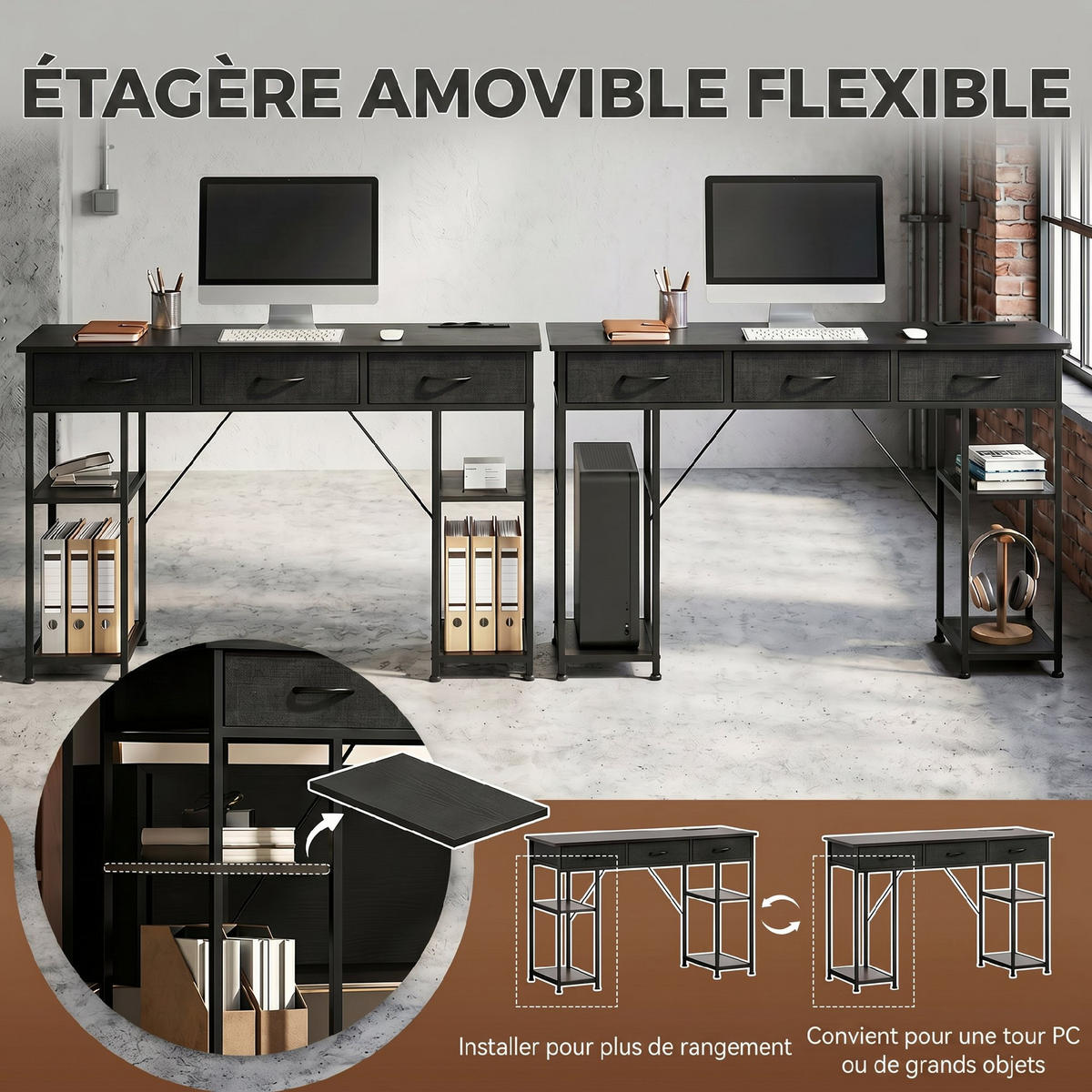 BÜROTISCH Schwarz 1 Stück - Schwarz, Holzwerkstoff (40/120/76cm) - GiPP