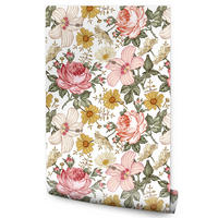 VLIESTAPETE Tropische Rosen und Blätter – Rosa, Grün, Weiß – 50x1000 cm - Rosa/Weiß, Papier (50/1000cm) - Muralo