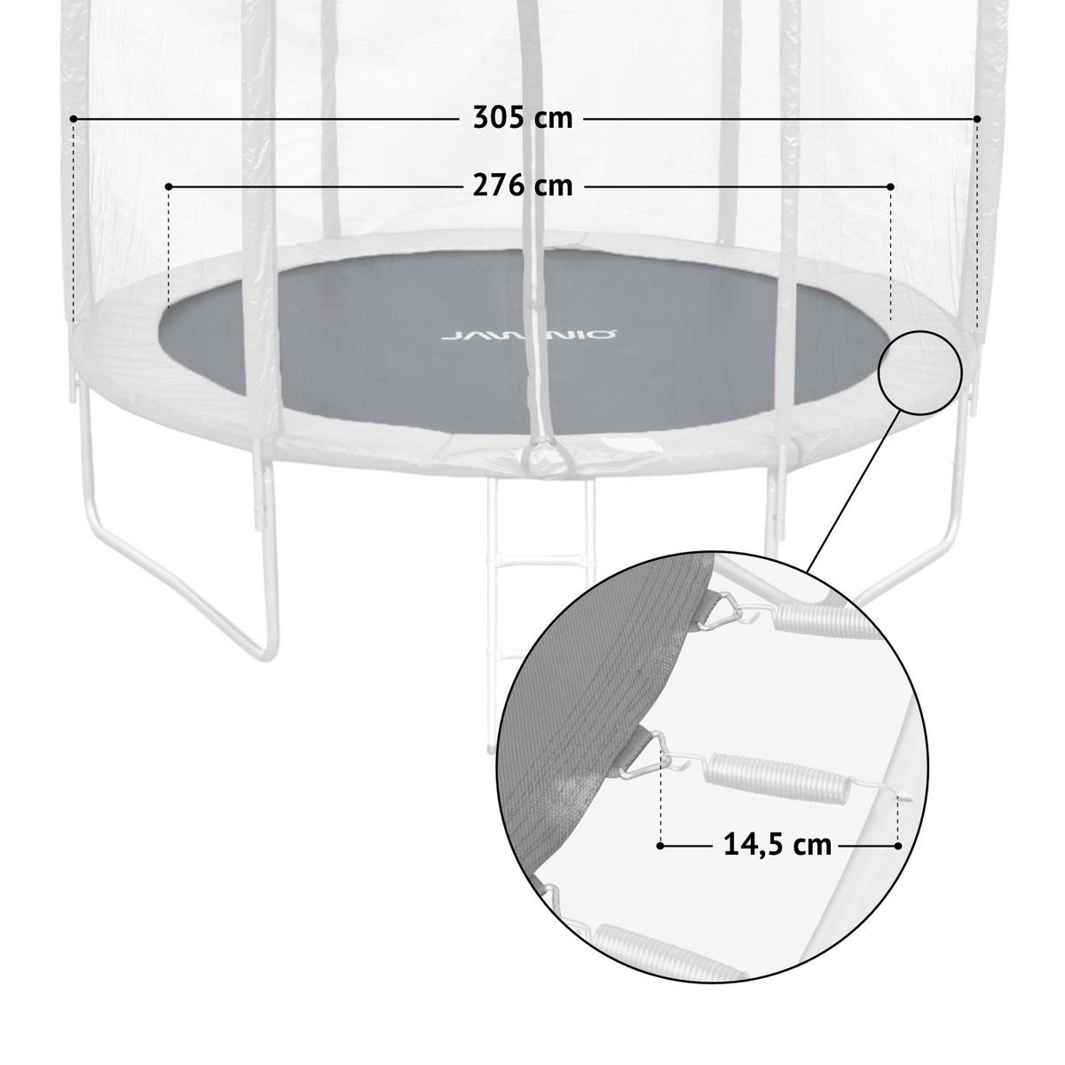SPRUNGTUCH Trampolin 305 cm - Schwarz, Kunststoff (305/305cm) - JAWINIO
