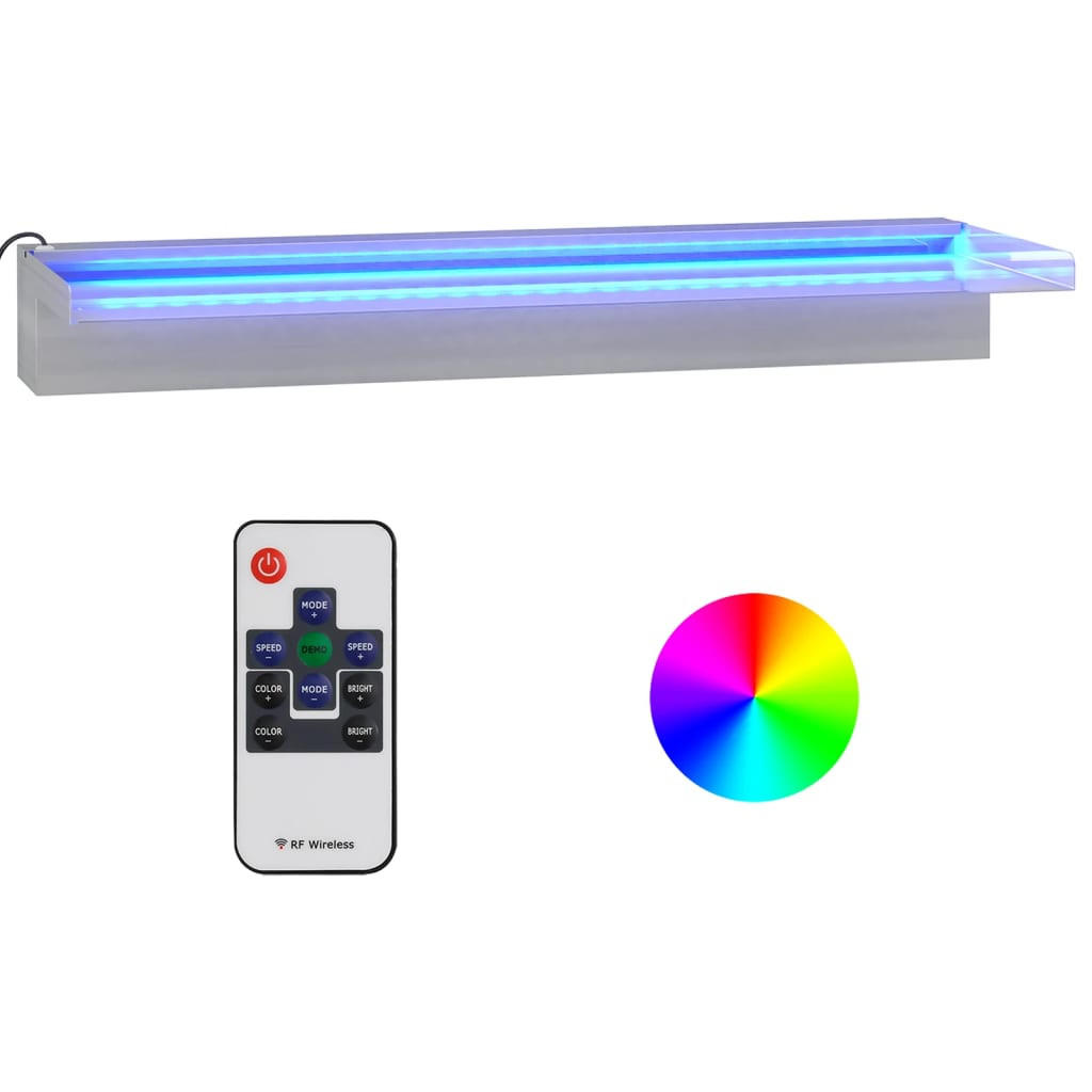 WASSERFALL-ELEMENT Mit Rgb Leds Edelstahl 60 Cm - Silberfarben, Metall (21/60/8cm) - vidaXL