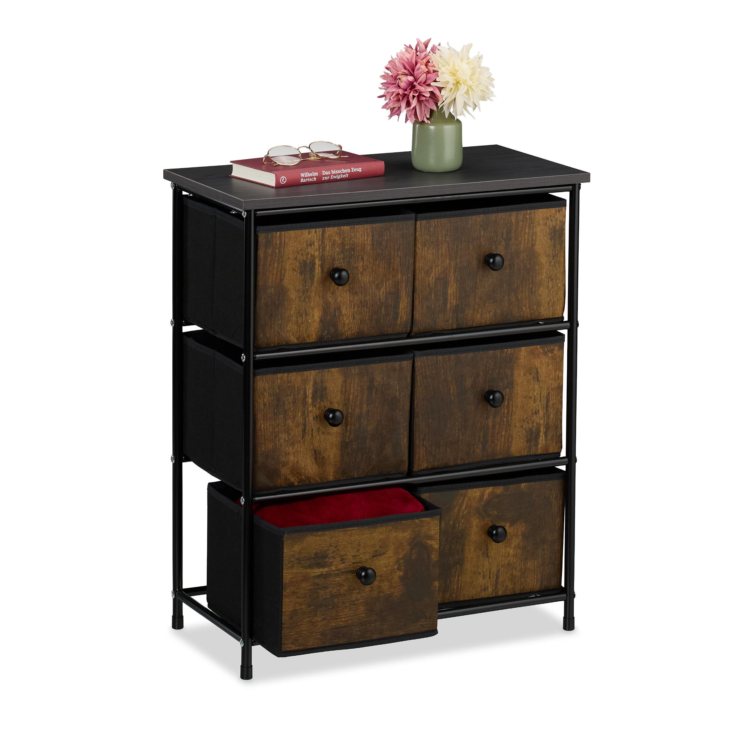 KOMMODE - Multicolor/Schwarz, Holz/Holzwerkstoff (60/73/32cm) - Relaxdays