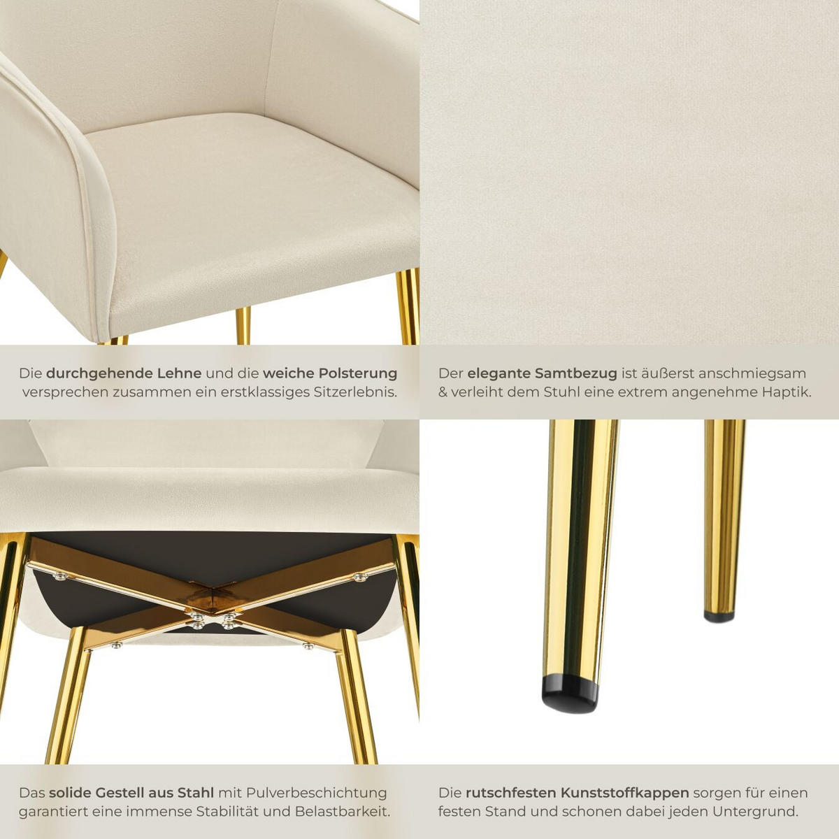 ARMLEHNSTUHL 2er Set Avane 55 x 63 5 x 86 5 cm beige - Beige, Textil (55/86.5/63.5cm) - tectake