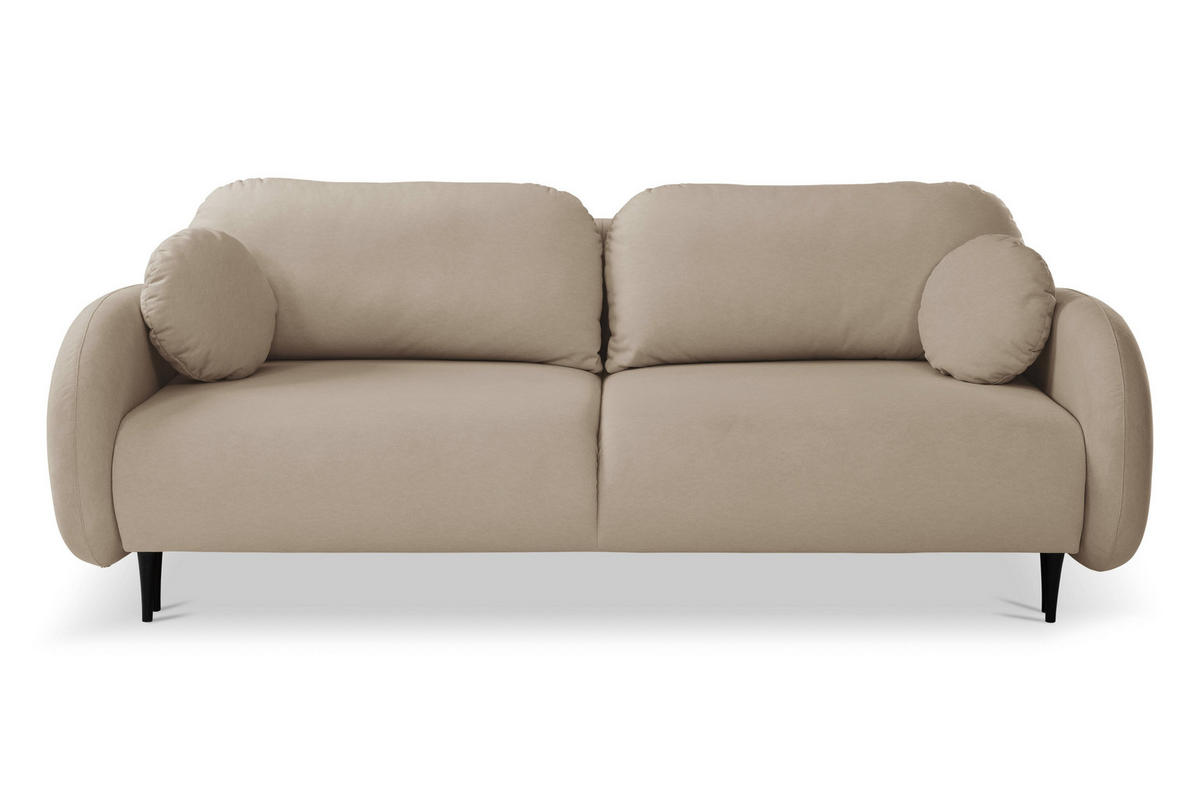 BETTSOFA AGIO Beige Plüsch-Stoff mit Schlaffunktion - Beige, Holz (232/95/109cm) - MASSENO