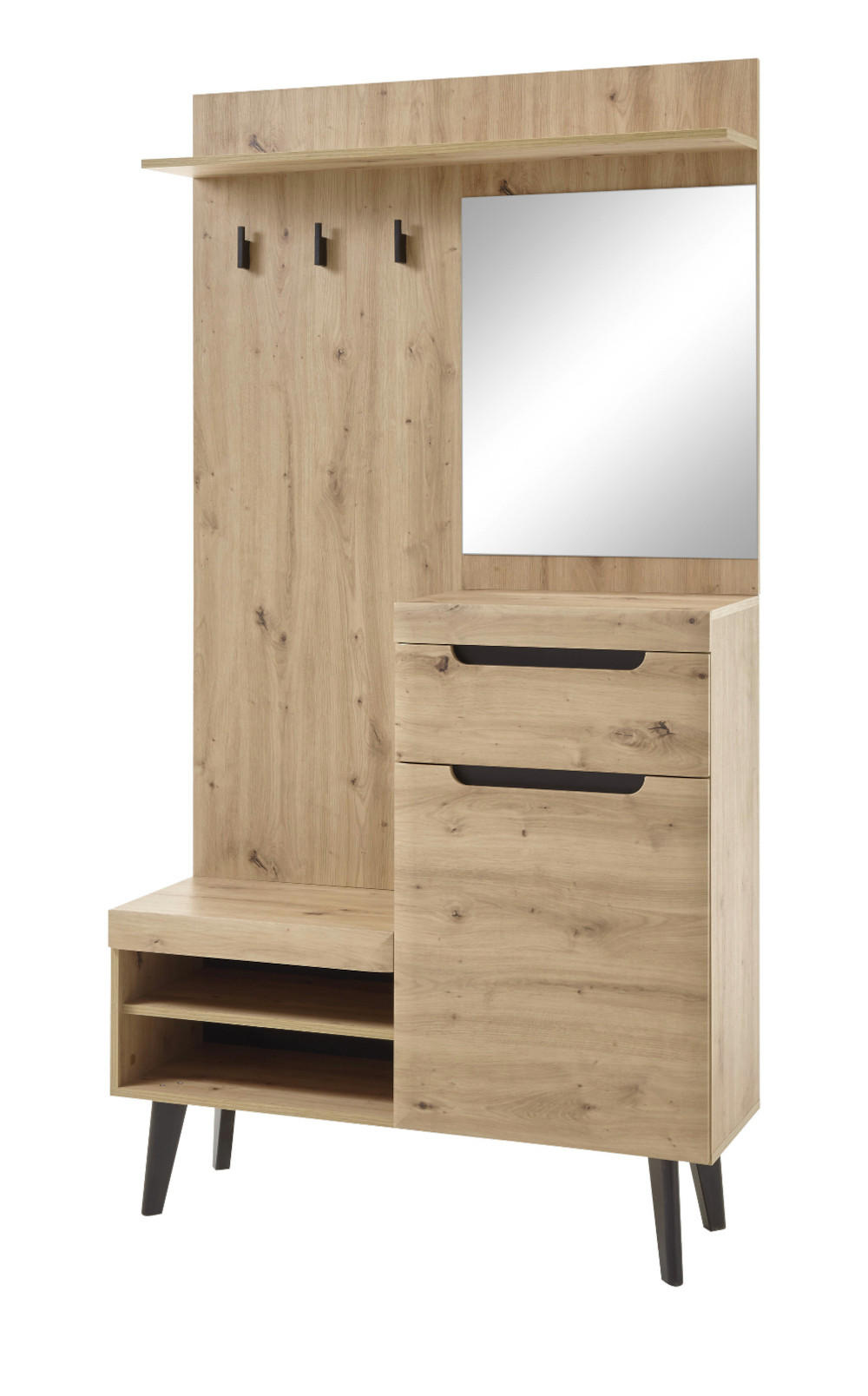 GARDEROBE Eiche Artisan, schwarz 110 cm, Kompaktgarderobe skandinavisch - Eichefarben/Schwarz, Holzwerkstoff/Metall (110/200/34cm) - Furn.Design