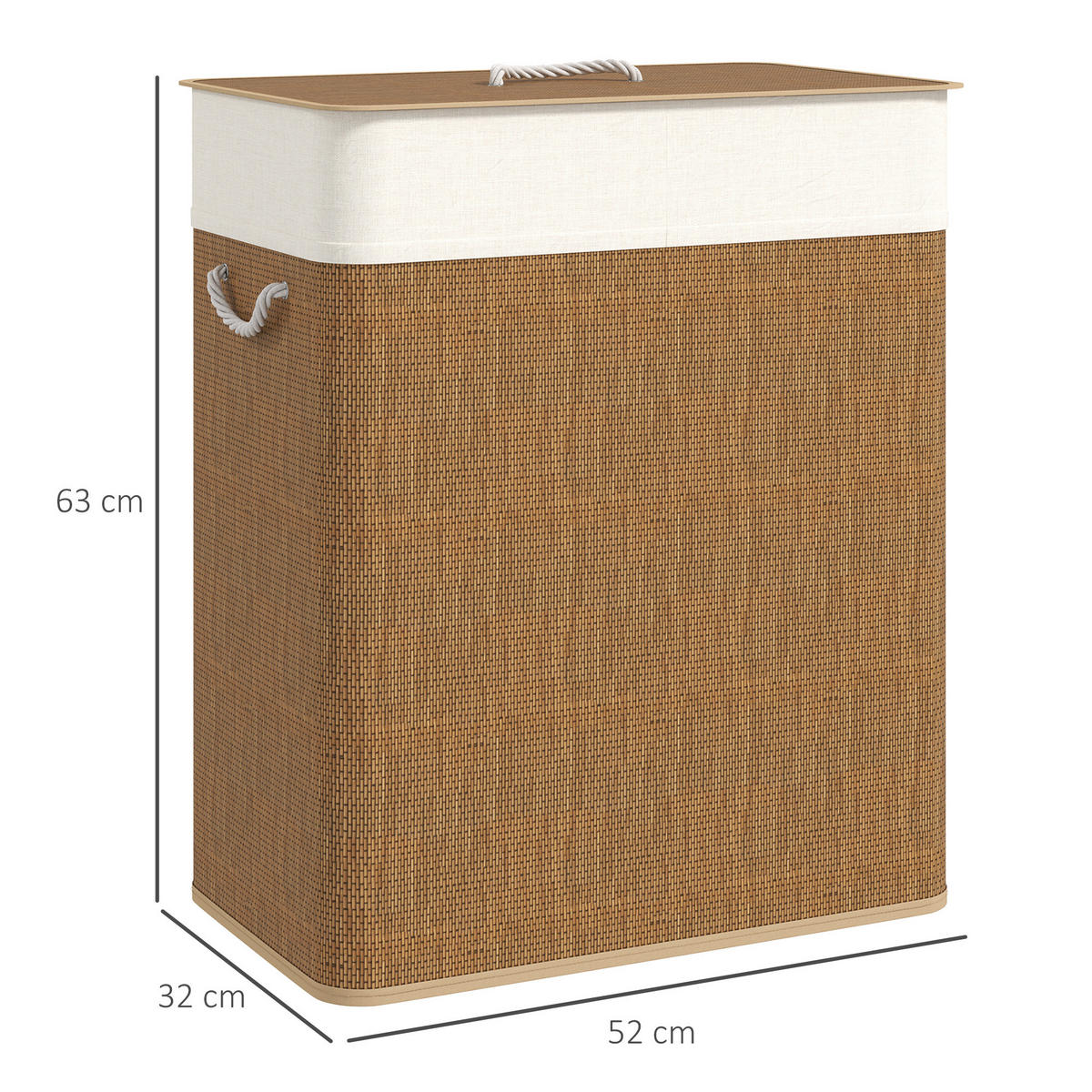 BAMBUS Wäschekorb mit Deckel 2 Fächer 100 L Braun - Braun, Naturmaterialien (52/63/32cm) - HOMCOM