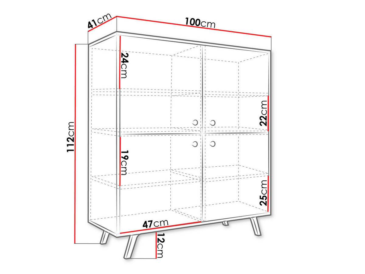 TÜRKOMMODE Siena 4D - Goldfarben/Schwarz, Holzwerkstoff/Metall (100/112/41cm) - MIRJAN24