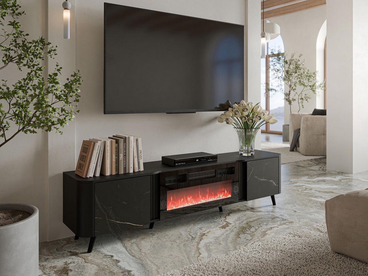 TV-LOWBOARD Volare 200 EF mit Kamin - Multicolor/Schwarz, Holzwerkstoff/Kunststoff (200/49/39cm) - MIRJAN24