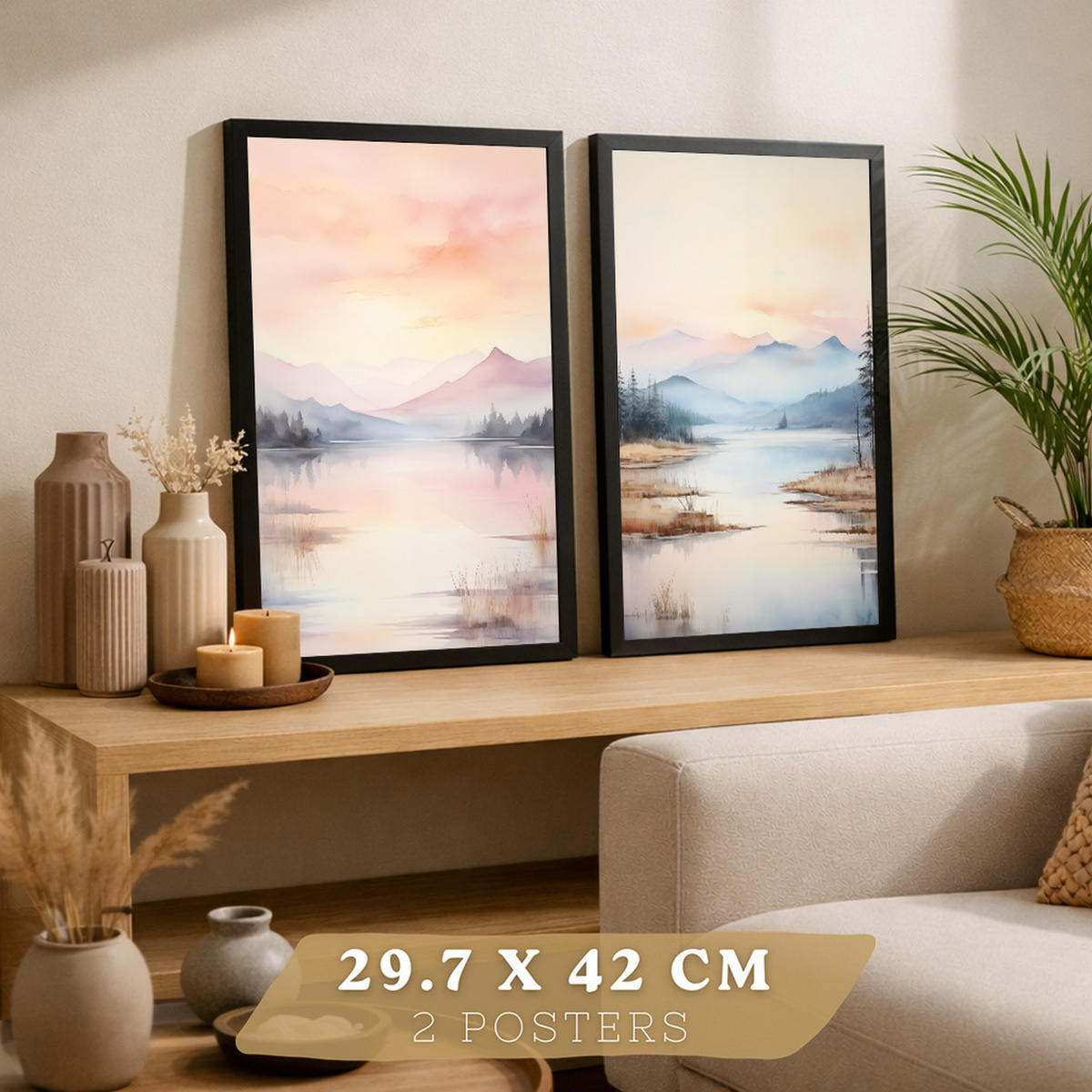 PLAKAT Sada 2 Východ slunce A3 Černý rám - černá, papír (29.7/1/42cm) - Nacnic