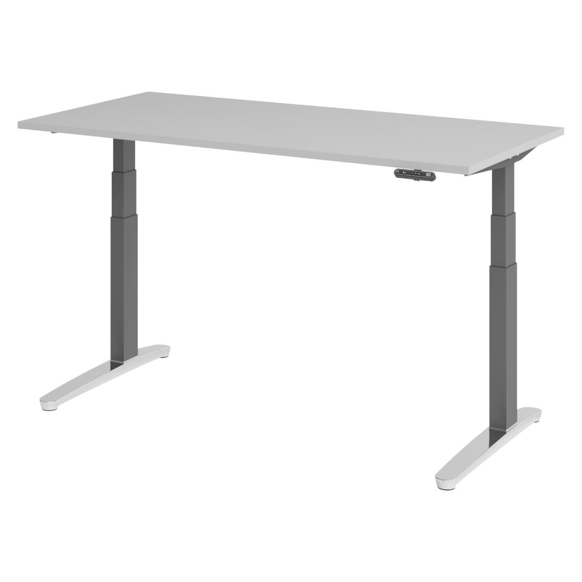 SCHREIBTISCH elektrisch XBHM 80/160/74 cm in Grau/Graphitfarben/Alu poliert - Graphitfarben/Grau, Holzwerkstoff (80/160/74cm) - bümö