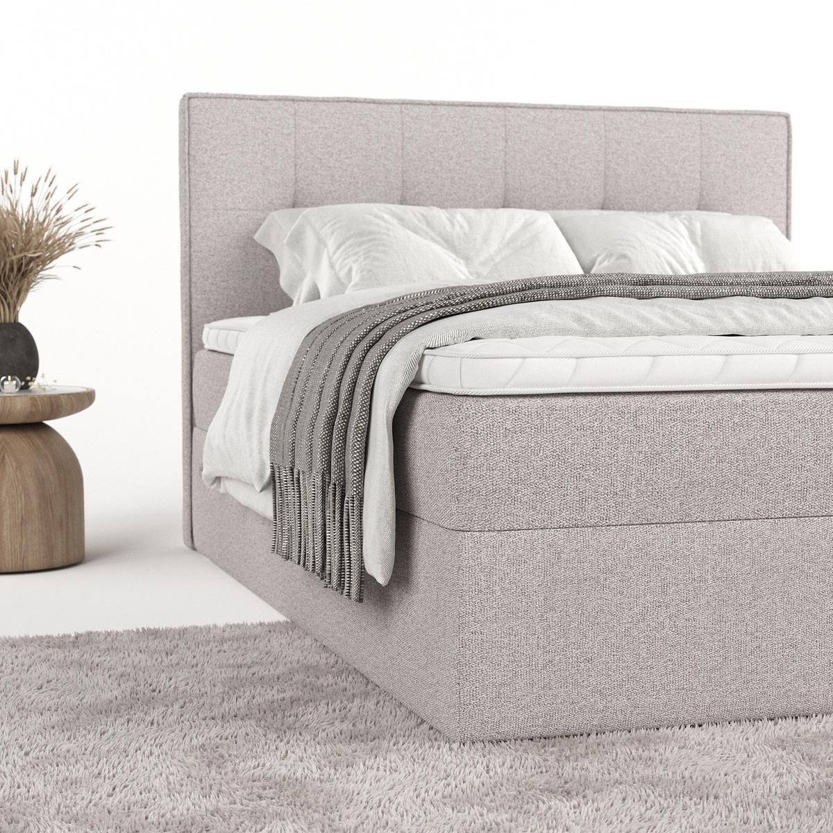 BOXBETT Mireo 140/200 cm Beige im Riva Stoff - Beige/Schwarz, Holz/Holzwerkstoff (140/200cm) - AltaBeds