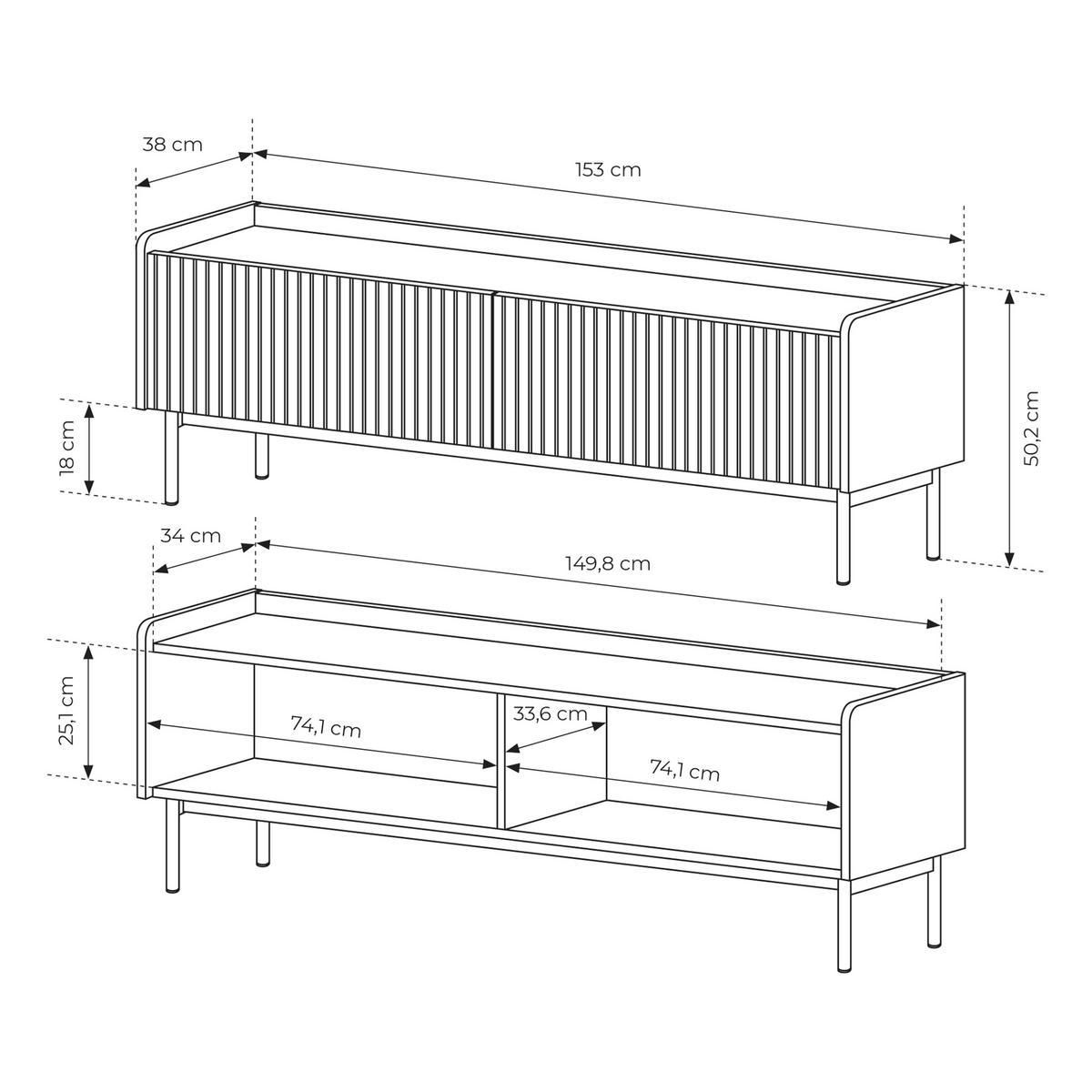 LOWBOARD LIVELLO 153/50,2/38 cm, Beige - Beige, Holzwerkstoff (153/50.2/38cm) - MASSENO