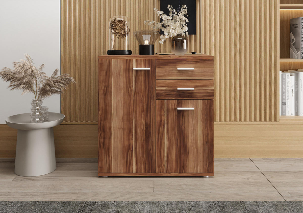 KOMMODE London LMK 2D2S mit 2 Türen, Sideboard in Farbe: Braun, Größe: 71 x 75 x 35 cm - Braun, Holzwerkstoff (71/75/35cm) - O-Sofa