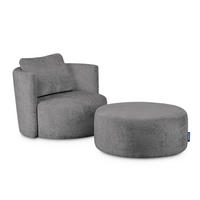 DREHSESSEL-SET RAGGI inkl. Sitzhocker, Chenille-Stoff, grau - Grau, Textil (92/75/80cm) - KONSIMO®