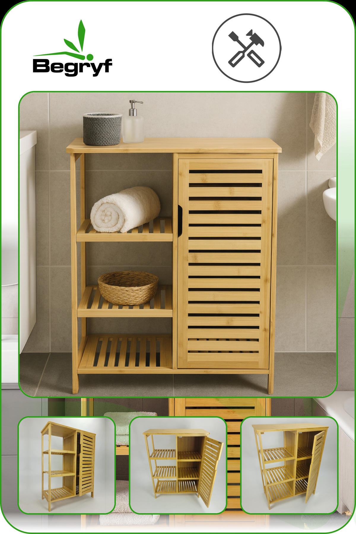 REGALSCHRANK Bambus Naturfarbe mit 6 Ablagen 66/33/87,5 cm - Naturfarben, Holz (66/87/33cm) - Begryf