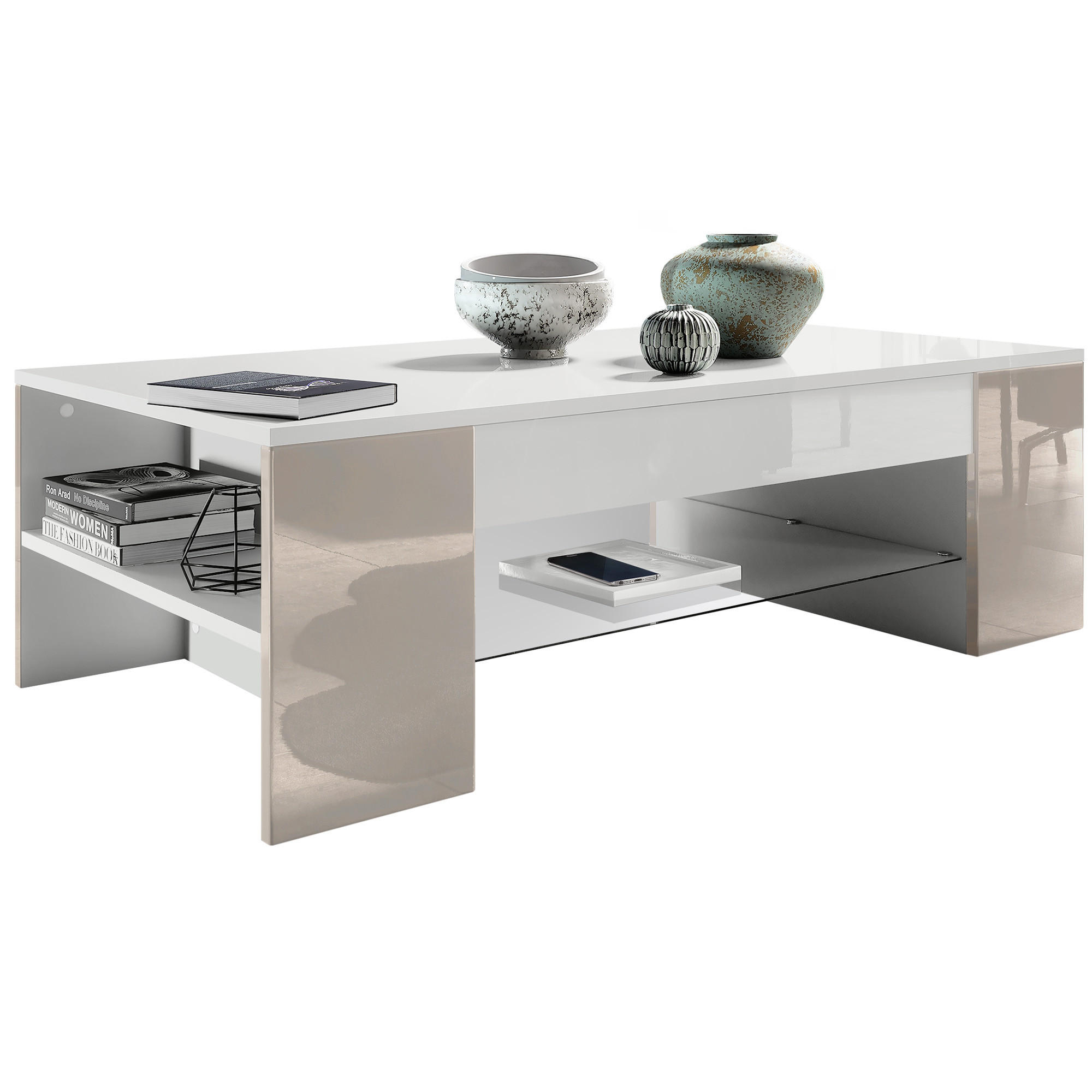 COUCHTISCH Clip Blenden in Sandgrau Hochglanz - Sandfarben, Holzwerkstoff (60/118/37cm) - Vladon