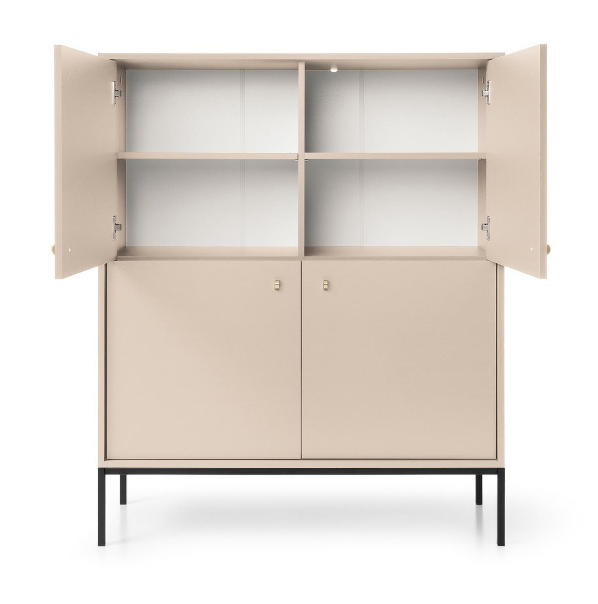 HOHE Kommode Monti, 4 Türen, 104 cm, Beige + Schwarz - Beige/Schwarz, Holz/Metall (104/126/39cm) - Emporius