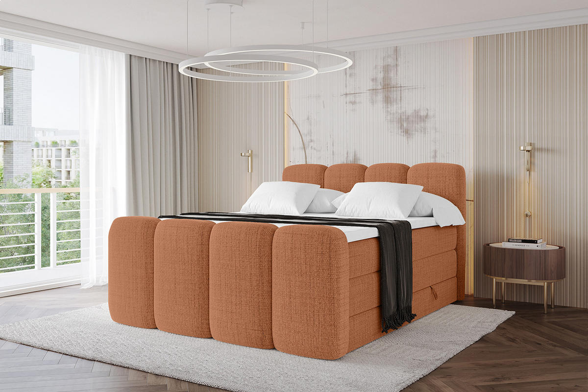 BOXBETT mit Matratze H3|H4 und Lattenrost - NINA-Z KING - 200x200 cm - Apricot - Orange, Holzwerkstoff (200/200cm)