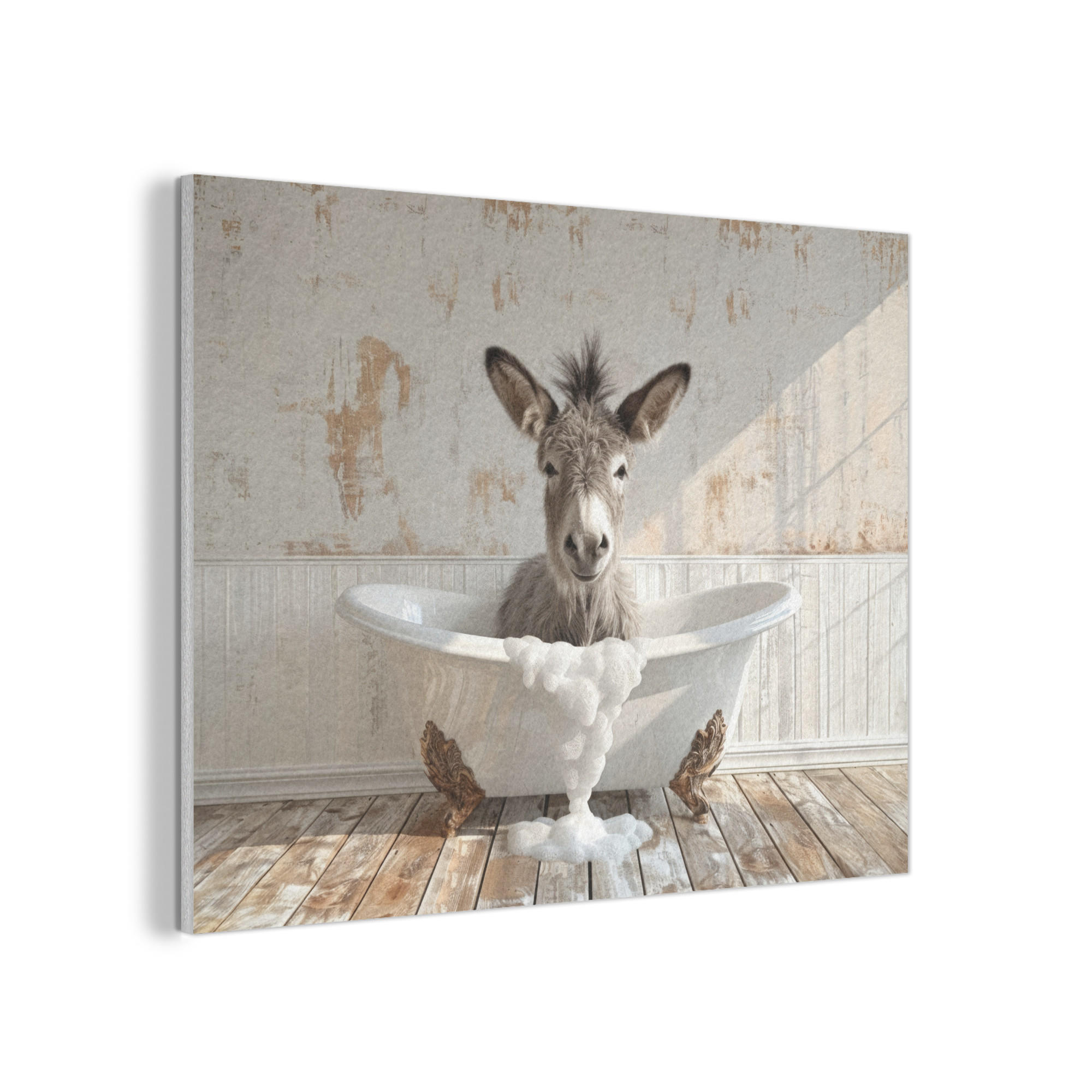 AKUSTIKPANEEL Esel - Tiere - Badewanne - Schaumstoff 100x70 cm - Weiß, Textil (100/0.9/70cm) - MuchoWow