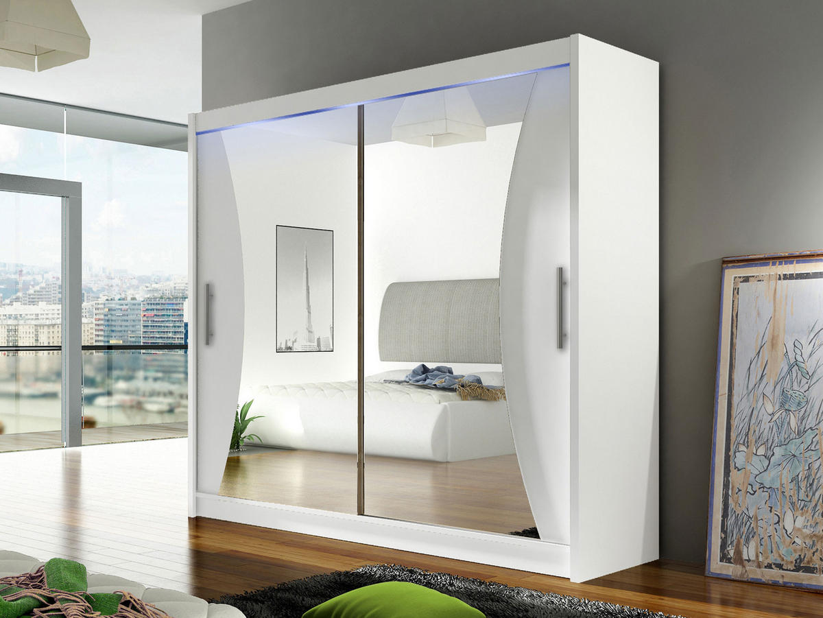 KLEIDERSCHRANK London V, mit RGB LED Beleuchtung - Silberfarben/Weiß, Holzwerkstoff/Kunststoff (180/215/58cm) - MIRJAN24