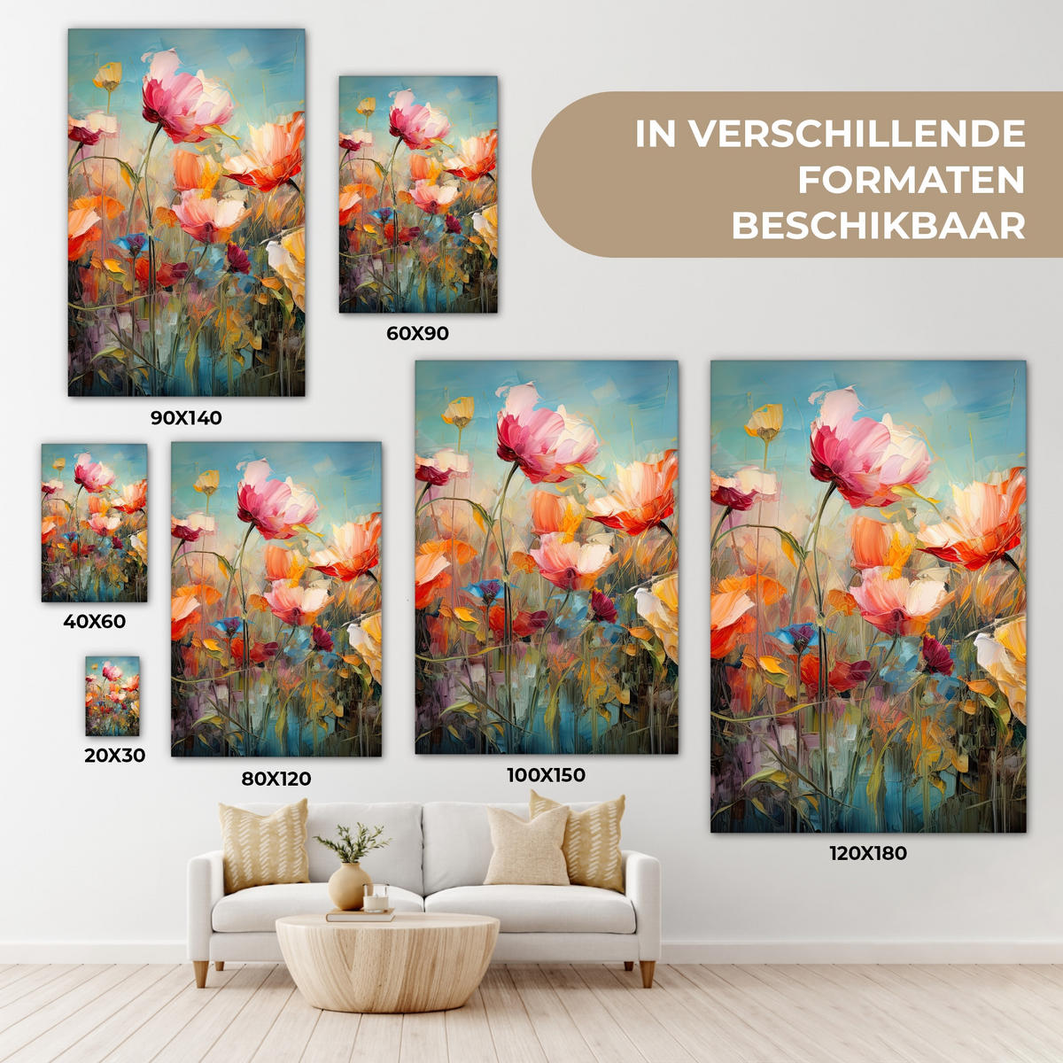 LEINWANDBILD Blumen - Aquarell - Kunst - Botanisch - Natur Wanddeko Schlafzimmer 60x90 cm - Orange, Textil (60/90cm) - MuchoWow