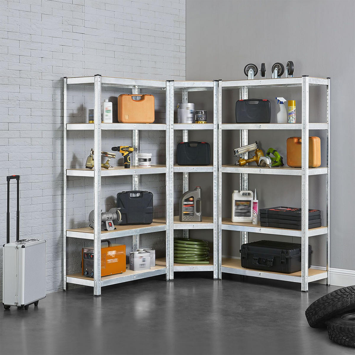 REGALSYSTEM Basic silber insgesamt 15 Böden (3er-Set) - Silberfarben, Metall (160/180/160cm) - Juskys
