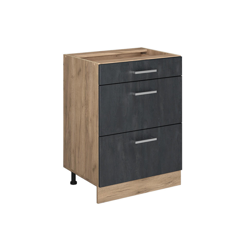 KÜCHENUNTERSCHRANK R-Line Schwarz Beton 60 cm ohne Arbeitsplatte - Honigeiche/Eiche Wotan, Holzwerkstoff (60/81.6/46cm) - Vicco