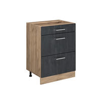 KÜCHENUNTERSCHRANK R-Line Schwarz Beton 60 cm ohne Arbeitsplatte - Honigeiche/Eiche Wotan, Holzwerkstoff (60/81.6/46cm) - Vicco