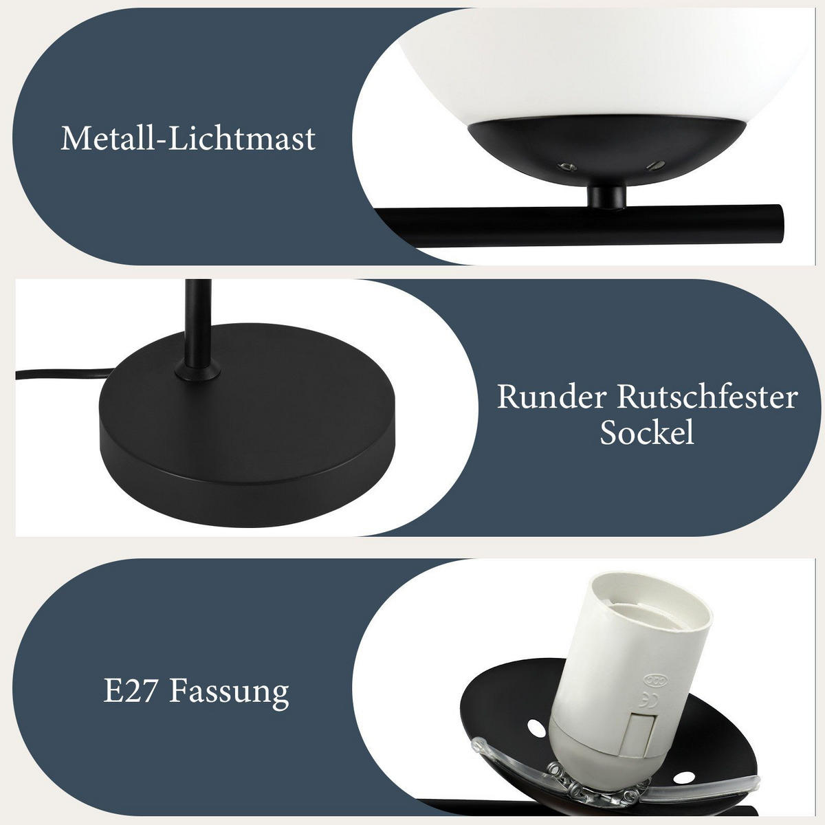 STEHLEUCHTE Dortmund 25/20/150 cm - Schwarz, Metall (32/25/166cm) - Nettlife