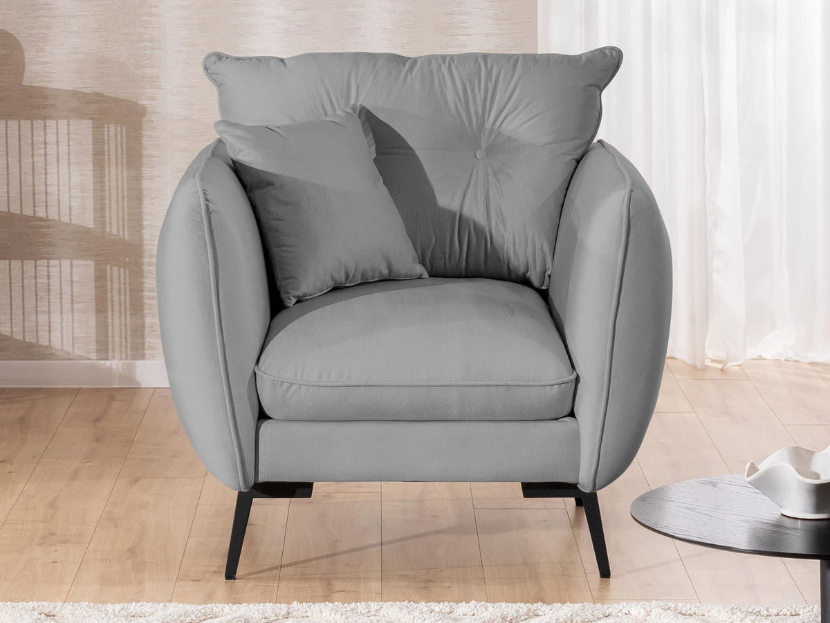 SESSEL Nordloft Hellgrau Samt - Hellgrau/Schwarz, Holz/Textil (101/86/100cm) - S-Style Möbel
