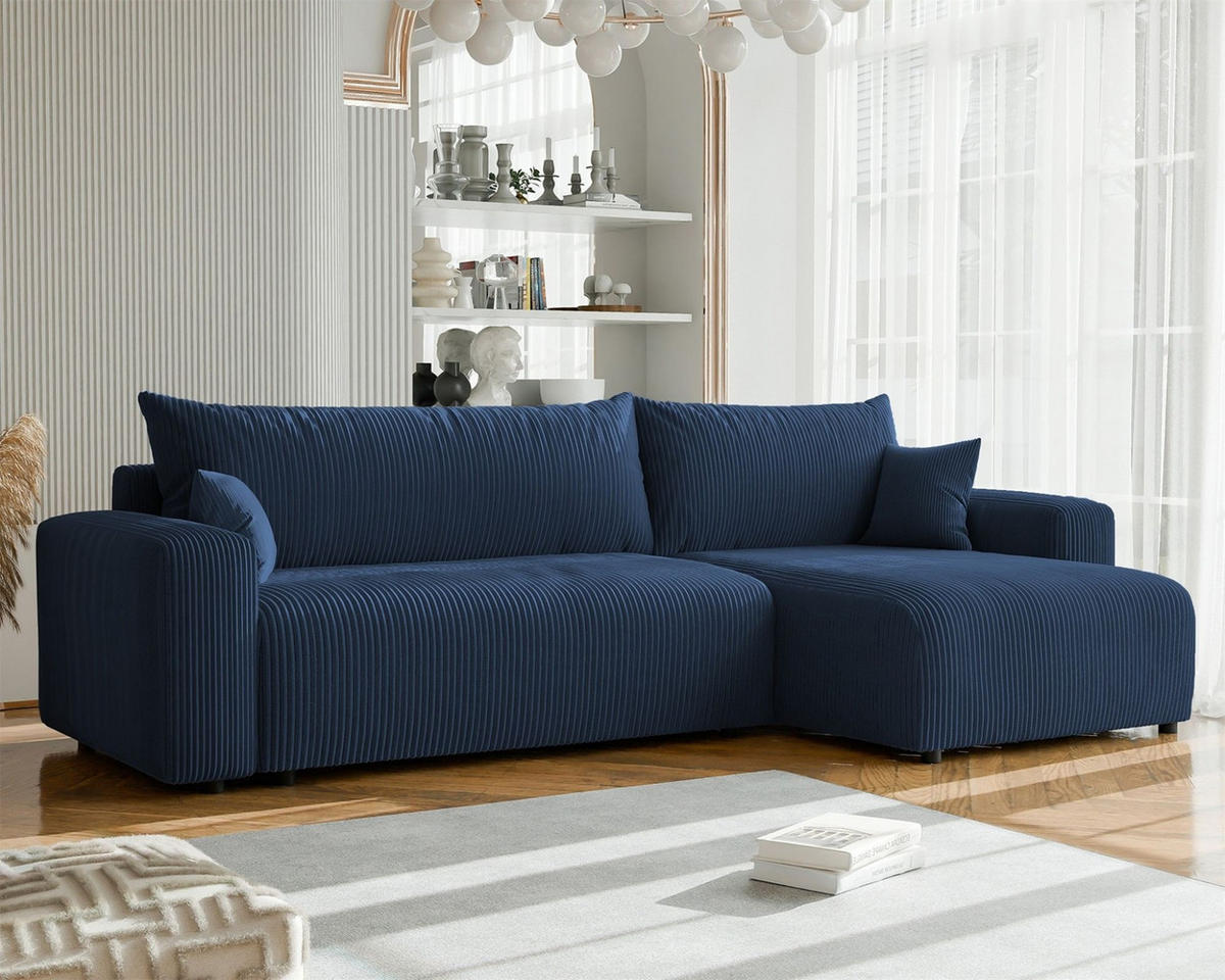 ECKSOFA Luna Max Mit Schlaffunktion - Blau, Holzwerkstoff/Textil (145/278cm) - Fun Möbel