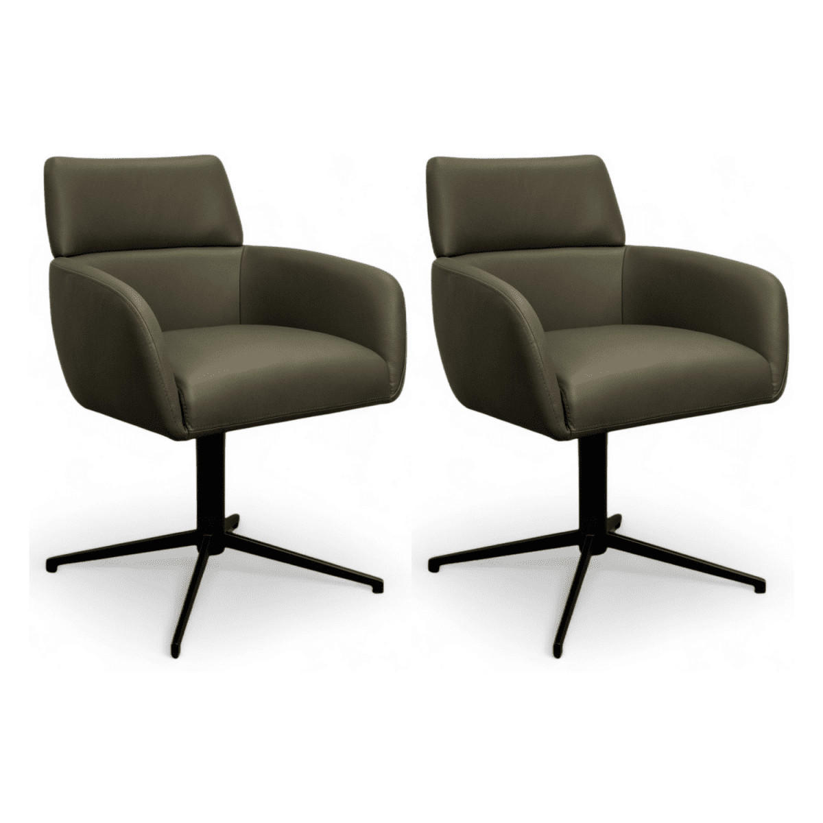 STUHL-SET 2 Stück in Echtleder Olivgrün - Schwarz/Grün, Leder/Metall (58/83/58cm) - Furnhouse