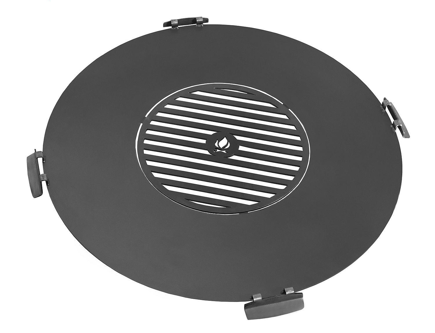 GRILLPLATTE FÜR FEUERSCHALE 98 cm mit Grillrost 46 cm und 4 Griffen - Schwarz, Metall (98/98cm) - Cook King