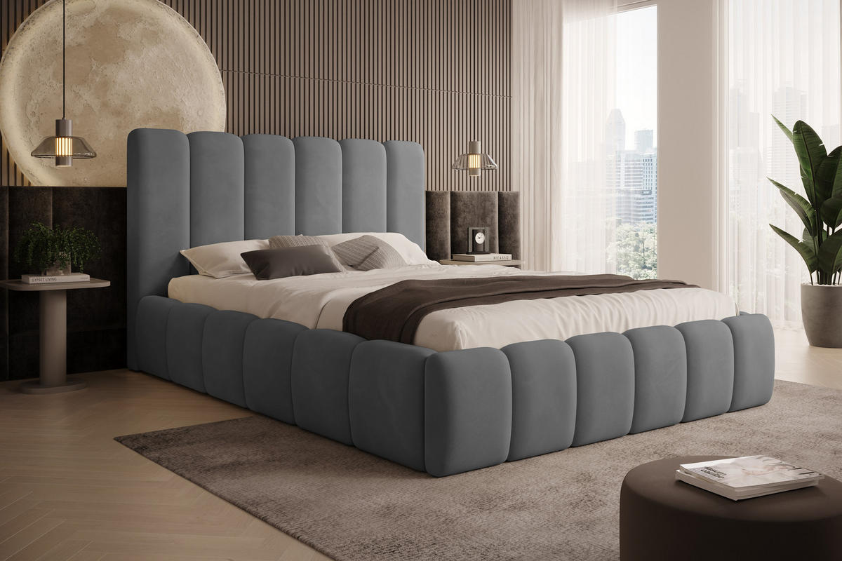 POLSTERBETT Vilo 200x200 mit Bettkasten und Stabilem Metallgestell - Grau, Textil (200/200cm) - Storez24