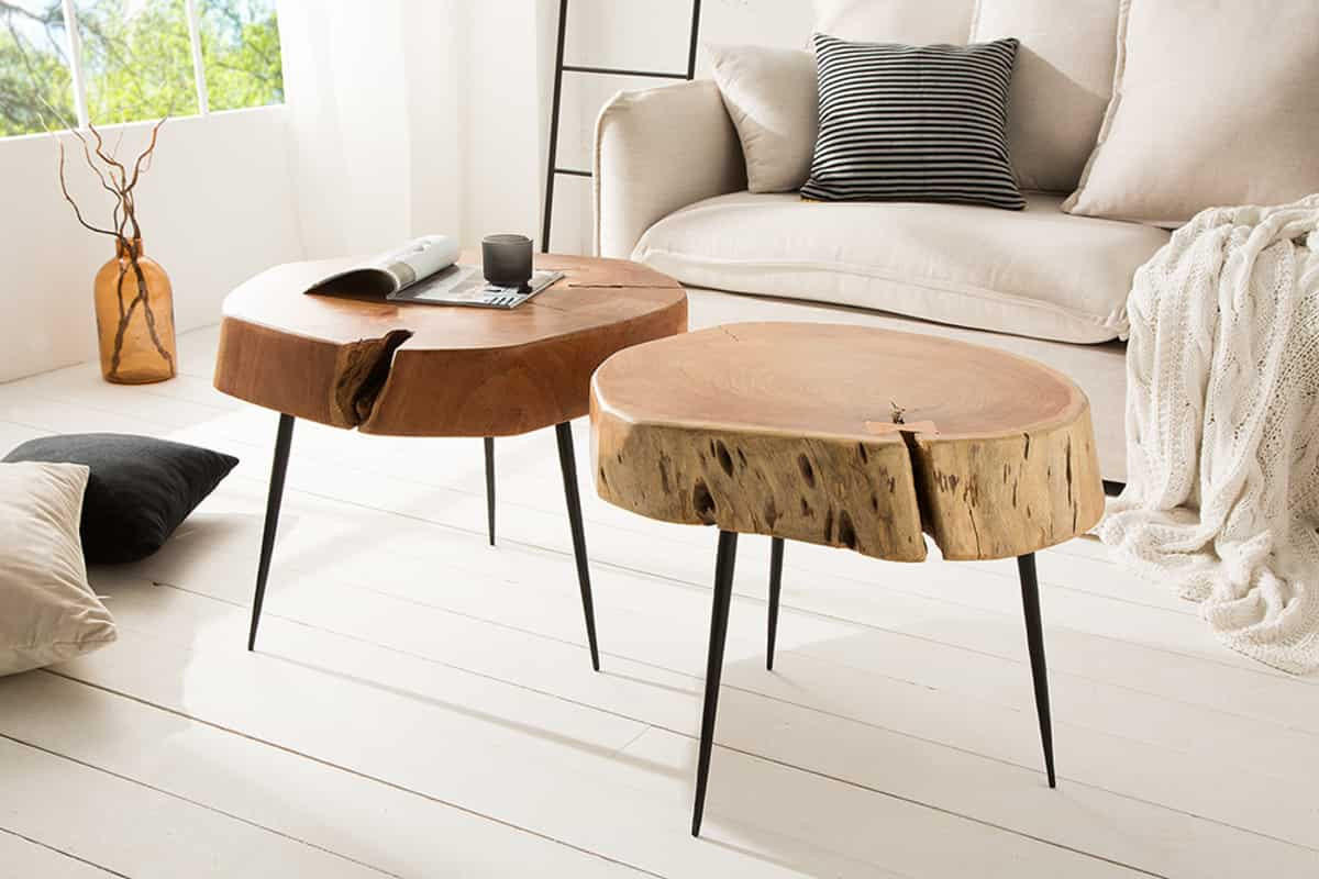 COUCHTISCH GOA Akazie rund Natur|Braun 60cm - Schwarz/Braun, Holz (60/60/50cm) - riess-ambiente