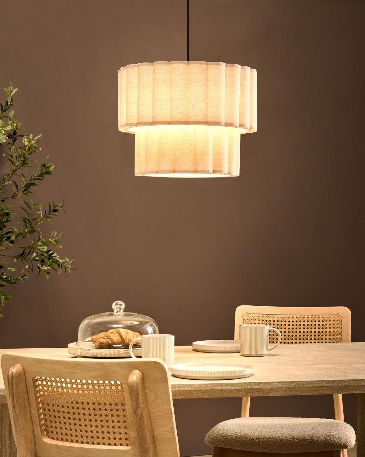 HÄNGELEUCHTE Beige Belessa - Beige/Schwarz, Textil (40/40/180cm) - Beliani