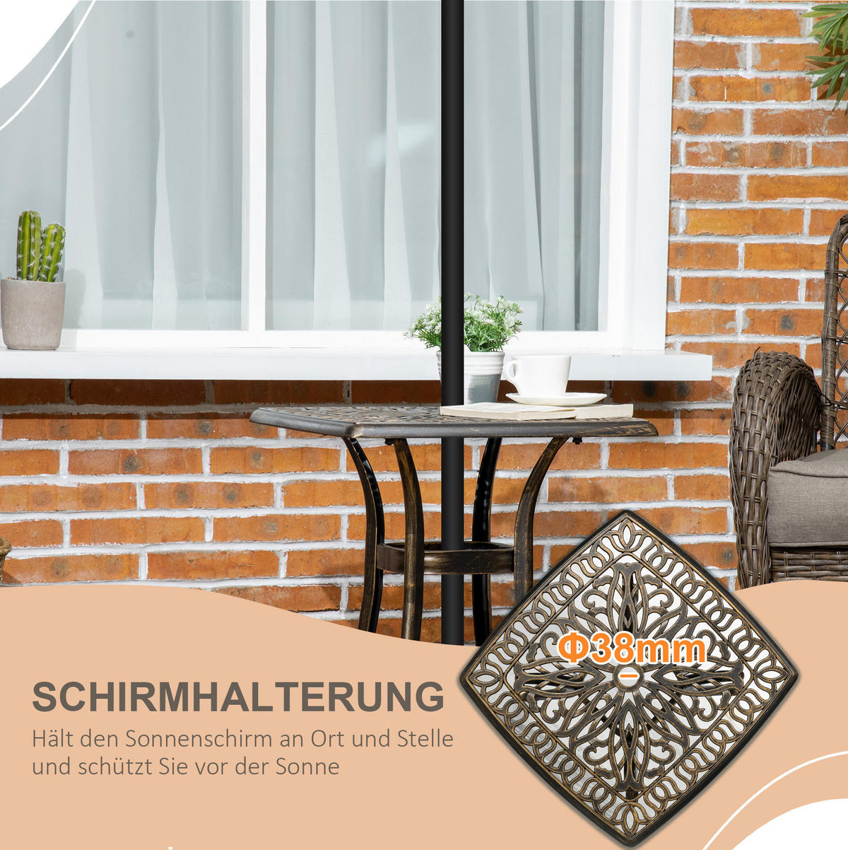 BEISTELLTISCH 54/54/52,5 cm Bronze aus Aluminium mit Schirmloch - Bronzefarben, Metall (54/54/52.5cm) - OKWISH