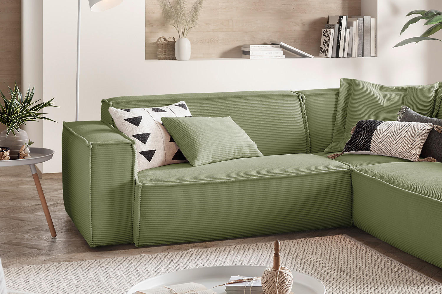 ECKSOFA SAMU Grün Cord - Schwarz/Grün, Textil (254/224cm) - KAWOLA
