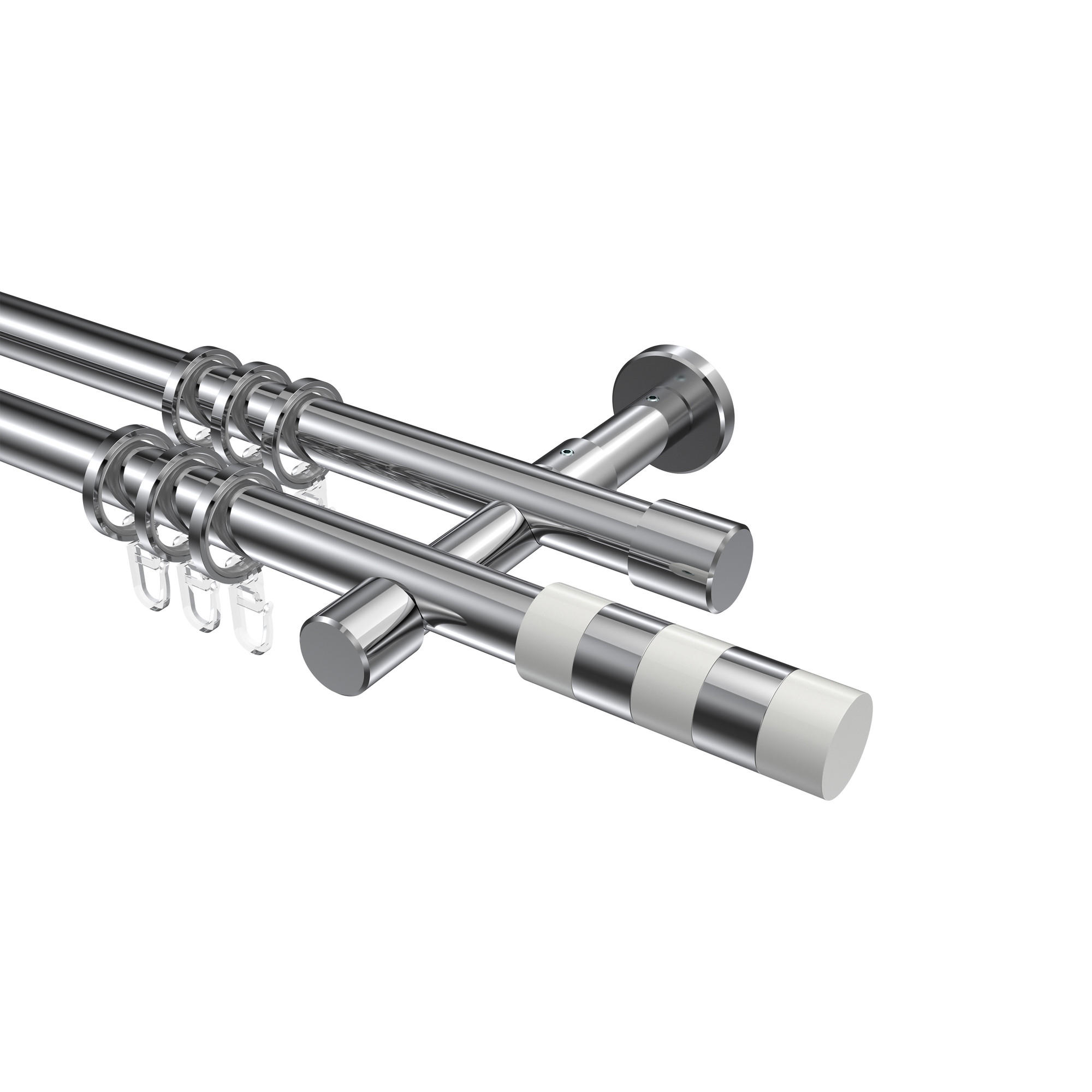 GARDINENSTANGEN-SET Prestige Mavell 400 cm (geteilt in 2 x 200 cm), 2-läufig, 20 mm Ø Chrom - Chromfarben/Weiß, Metall (400cm) - INTERDECO