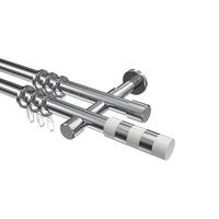 GARDINENSTANGEN-SET Prestige Mavell 100 cm, 2-läufig, 20 mm Ø Chrom - Chromfarben/Weiß, Metall (100cm) - INTERDECO