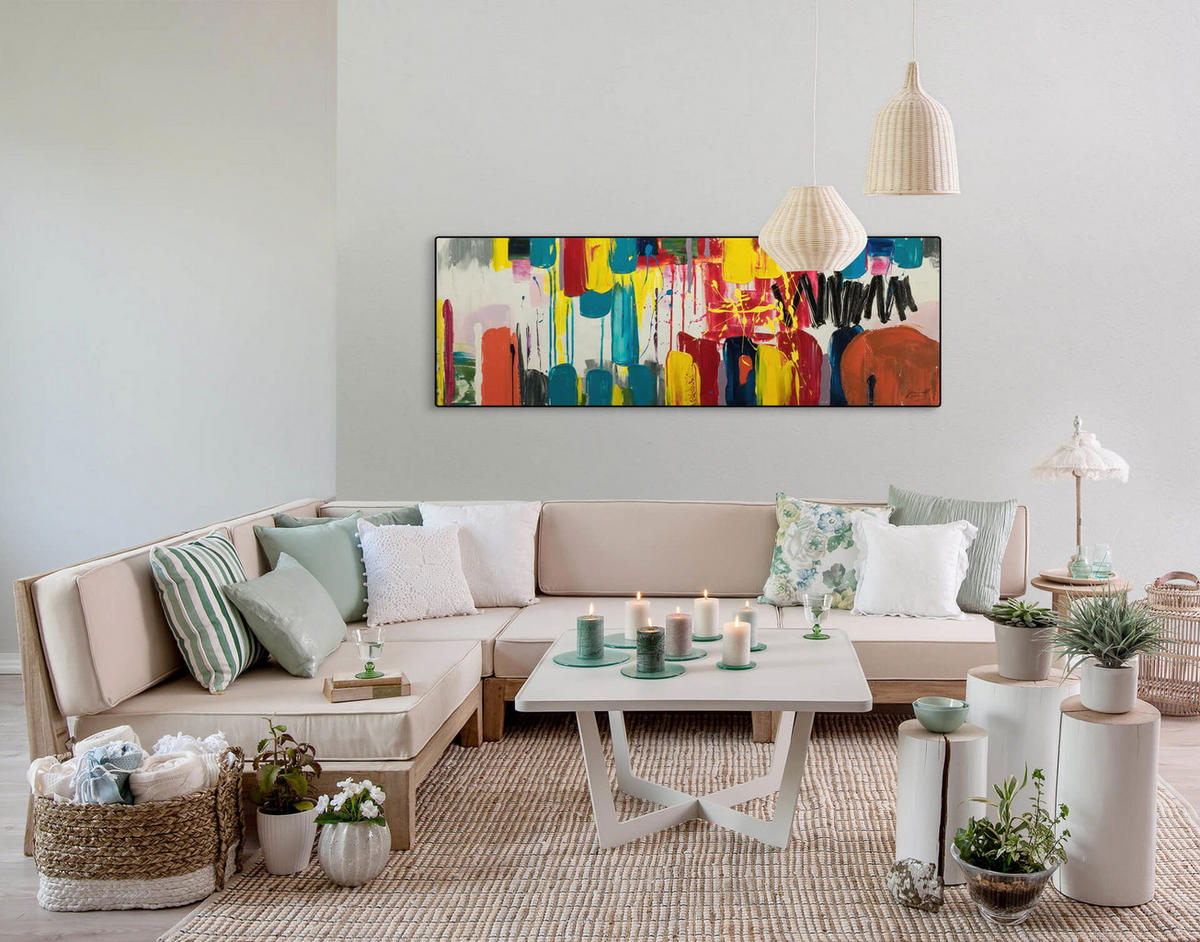 ACRYLBILD HANDGEMALT 150/50 cm - Weiß, Holz/Textil (150/50cm) - KUNSTLOFT