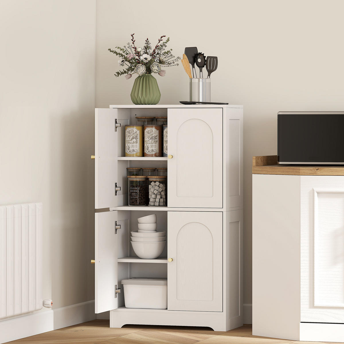 HIGHBOARD DE-11187 4 gebogene Türen & verstellbare Böden Weiß - Weiß, Holzwerkstoff (30/110/60cm) - ComfortXL