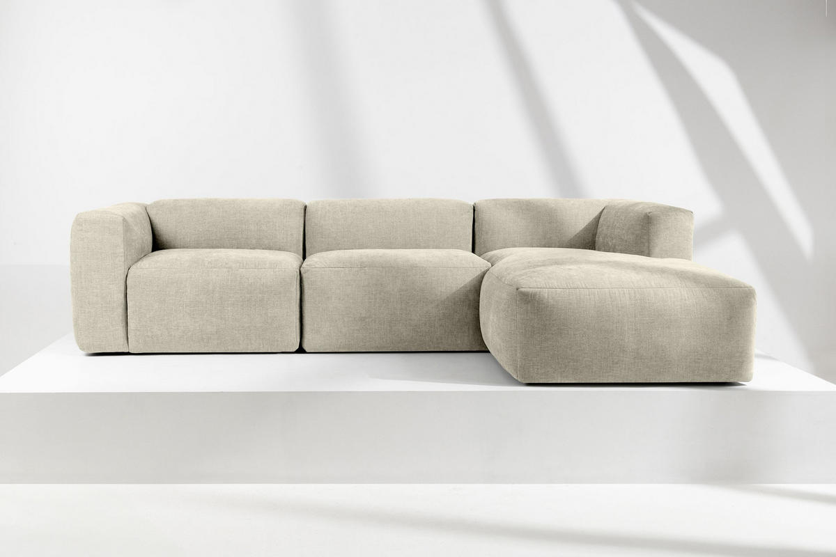 ECKMODULSOFA-RECHTS BUFFO mit extrem weicher und bequemer Sitzfläche, Gewebestoff, ecru - Ecru, Textil (297/180cm) - KONSIMO®