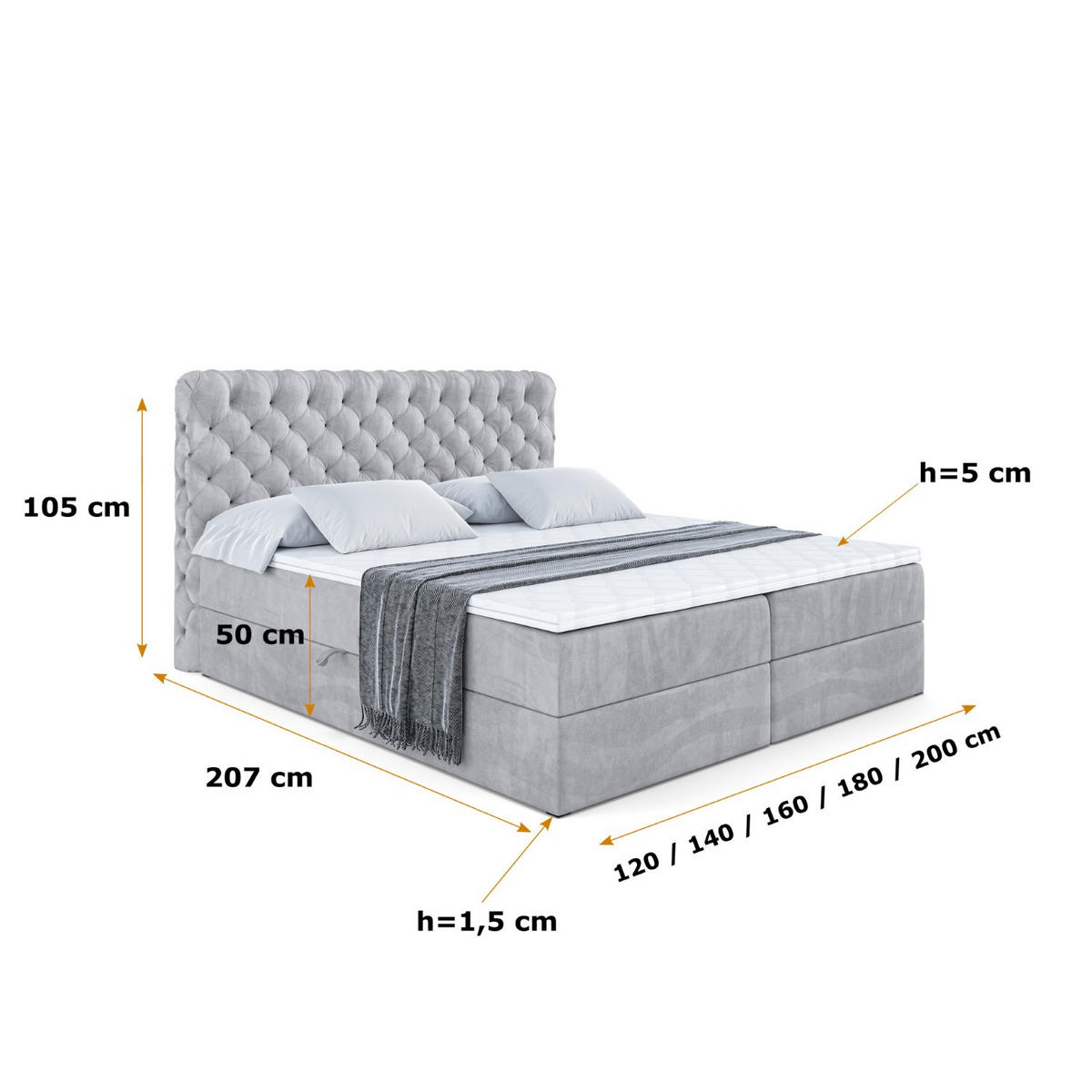 BOXBETT mit Matratze H3 und Lattenrost - BOXI8 - 200x200 cm Hellgrau - Hellgrau, Holzwerkstoff (200/200cm) - ALTDECOR