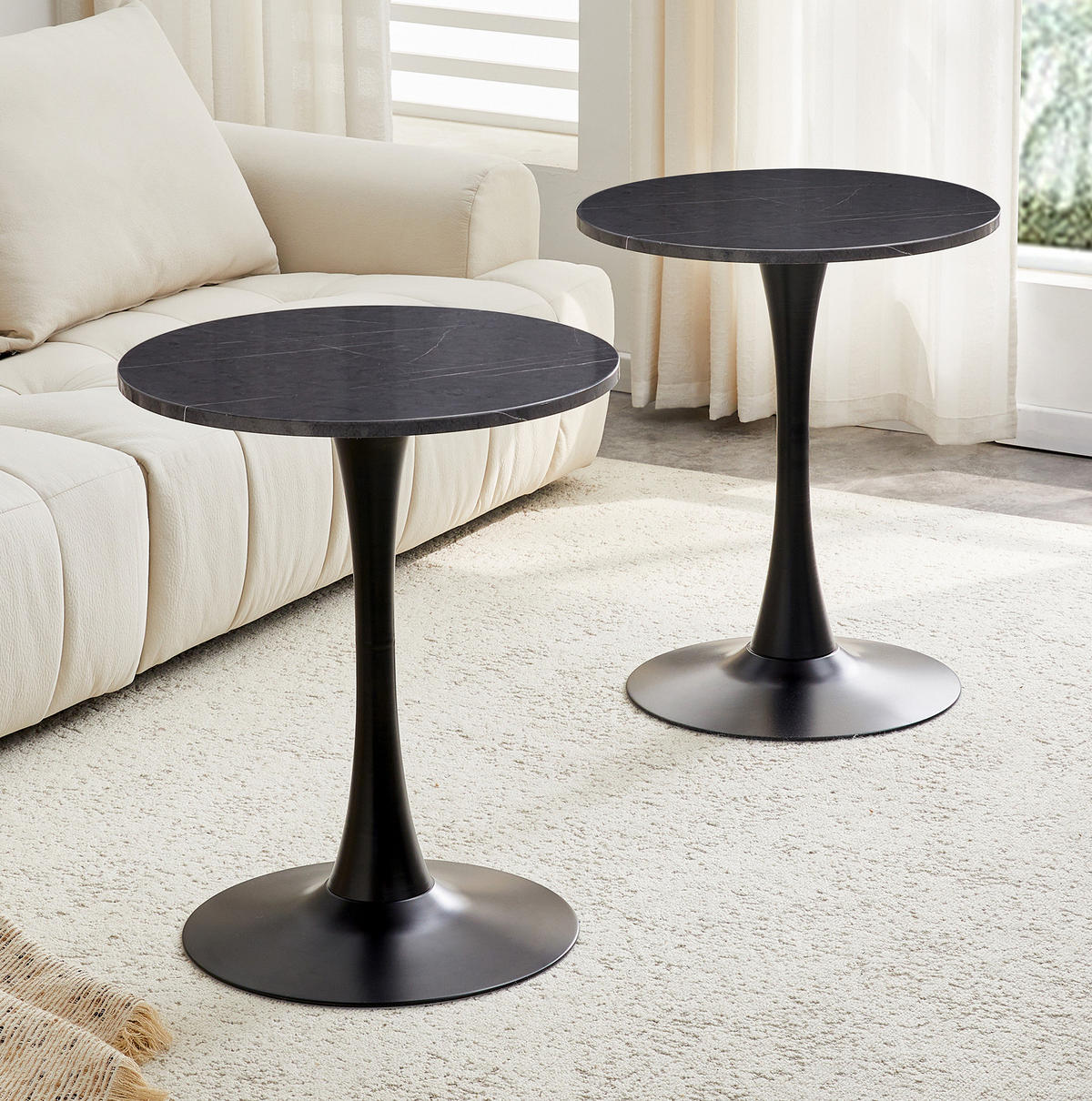BEISTELLTISCH 60/60/72 cm Schwarz in Marmor-Optik aus MDF mit Metallfuß - Schwarz, Holzwerkstoff (60/60/72cm) - OKWISH