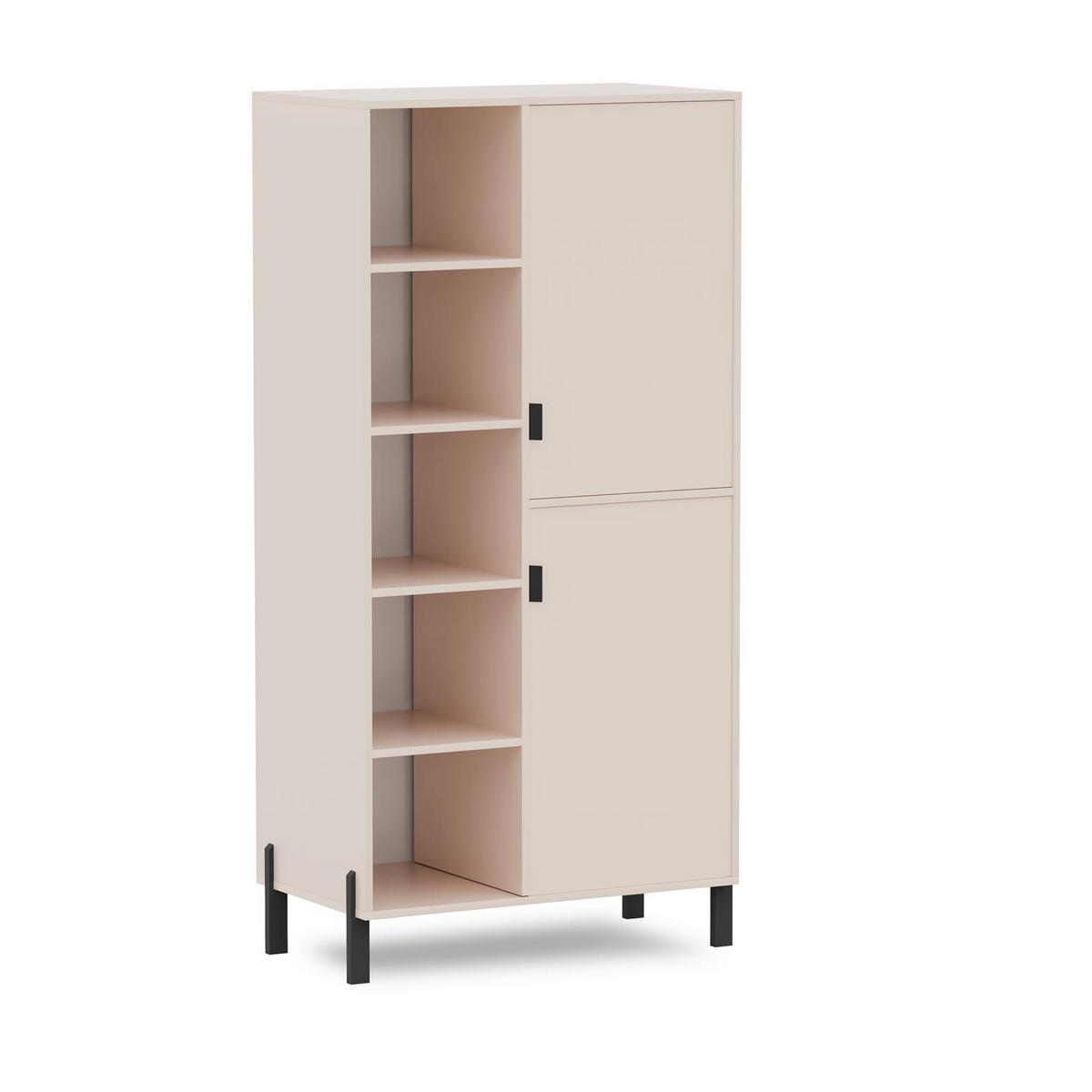 REGAL Calma Sandbeige, zweitüriges Bücherregal rechte Seite - Beige/Schwarz, Holzwerkstoff (81/156/45cm) - Bettso