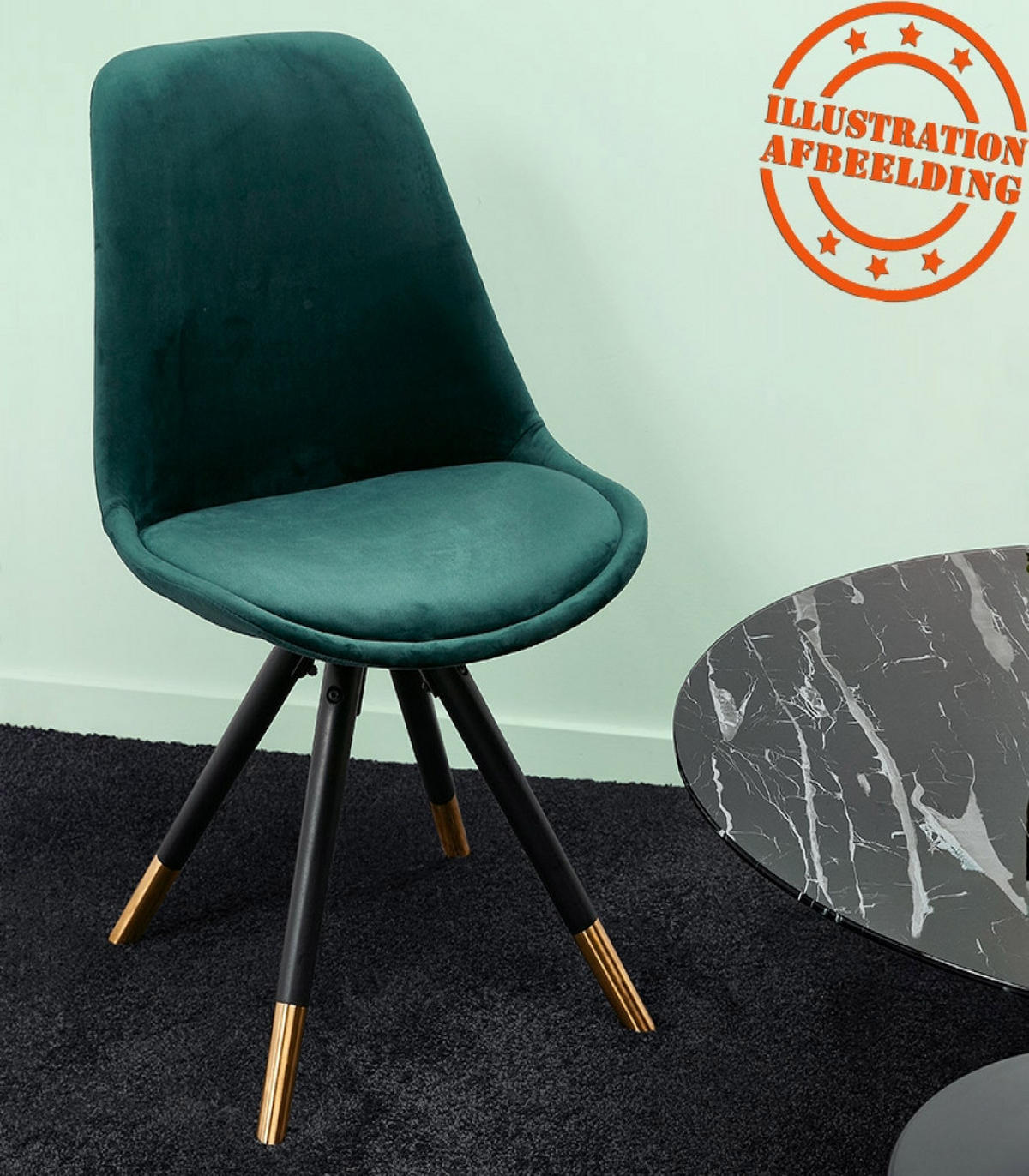 STUHL Stoffbezug Holzgestell mit Goldakzenten, Grün 48x56x83 cm - Schwarz/Grün, Holz/Buchenholz (48/83/56cm) - KADIMA DESIGN